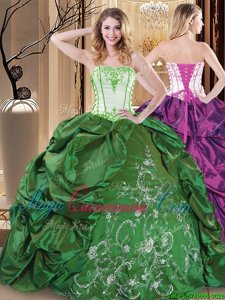 Green Strapless Neckline Embroidery Quinceanera Dresses Sleeveless Lace Up