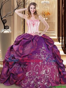 Floor Length Lace Up Quinceanera Gowns Purple and In for Military Ball and Sweet 16 and Quinceanera with Embroidery