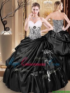 Custom Designed Black Sleeveless Appliques and Pick Ups Floor Length Quinceanera Dresses