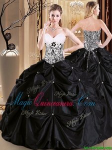 Sleeveless Floor Length Pick Ups Lace Up Sweet 16 Dress with Black